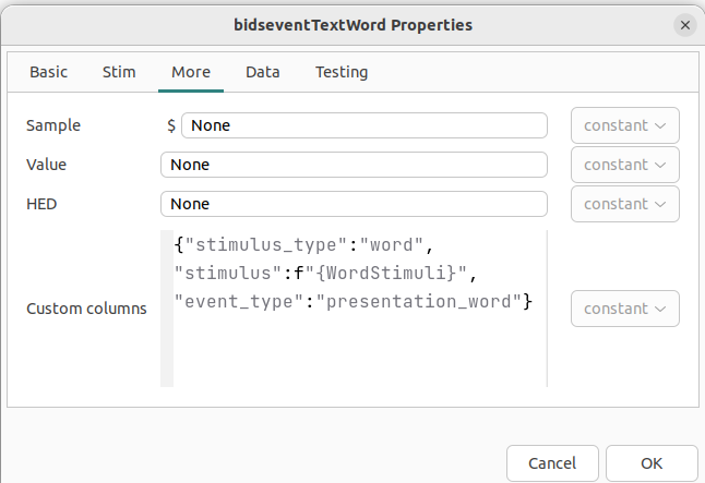 Custom columns for a text component