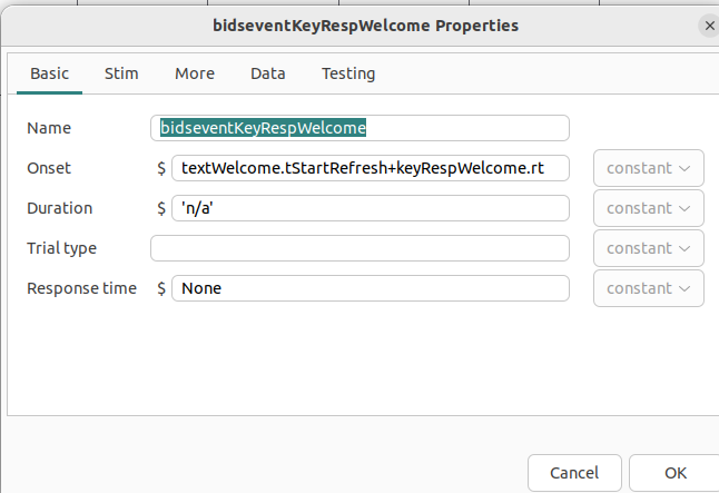 Properties of key response bids event