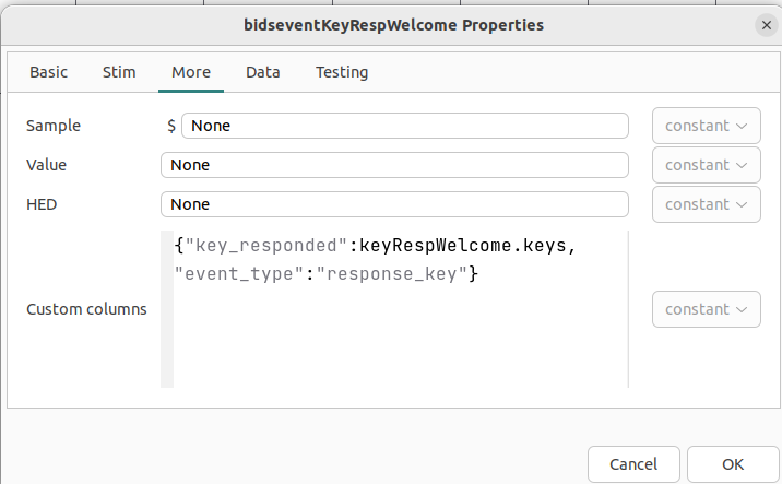 custom columns of key response