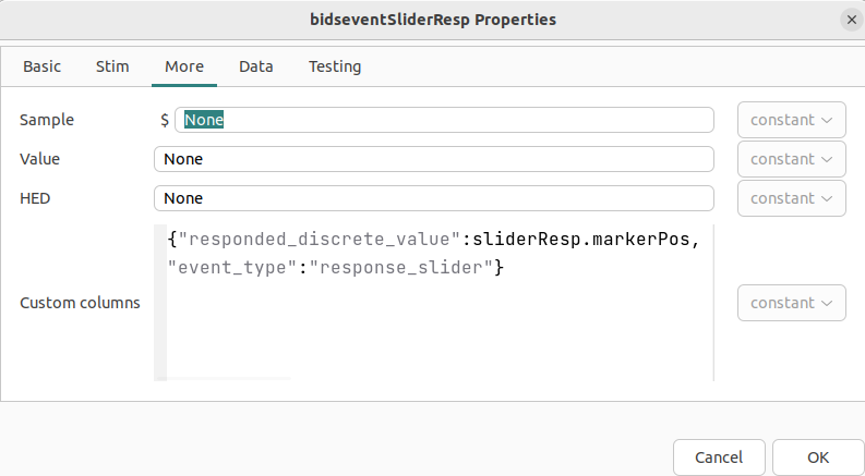 custom columns of slider response