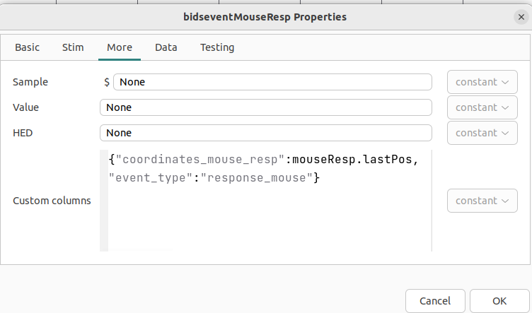 custom columns of mouse response