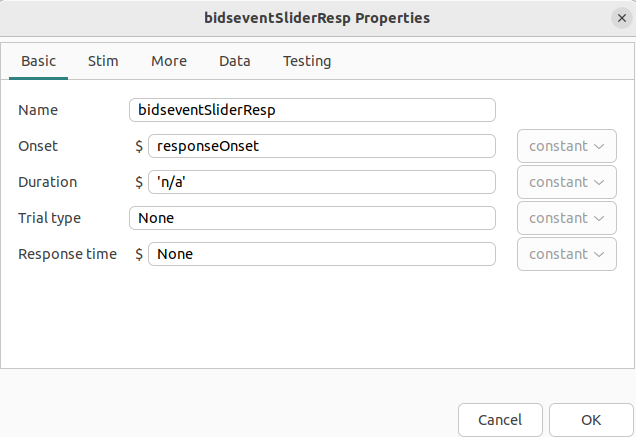 Properties of slider response bids event