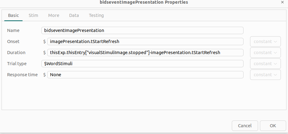 Properties of image bids event